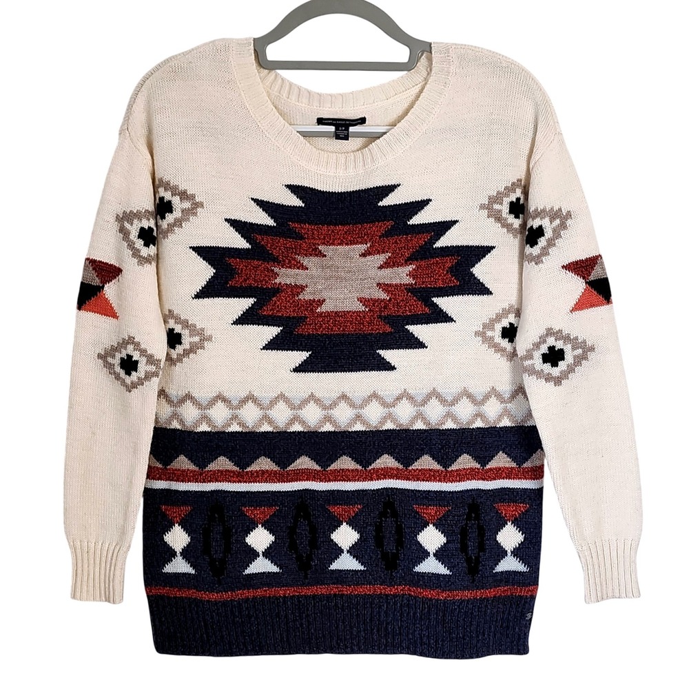 American Eagle Prescott Wool Blend Sweater‎ Womens Small Cream Aztec Geometric